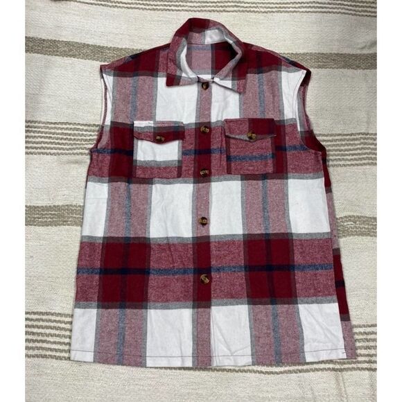 SHEIN Plaid Button Front Sleeveless Shirt Large - Picture 4 of 10